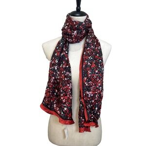 Talbots Red Black Floral Silk Scarf NWT Preppy Office Feminine Retro